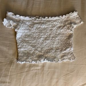 H&M ruched, white, off-the-shoulder crop top